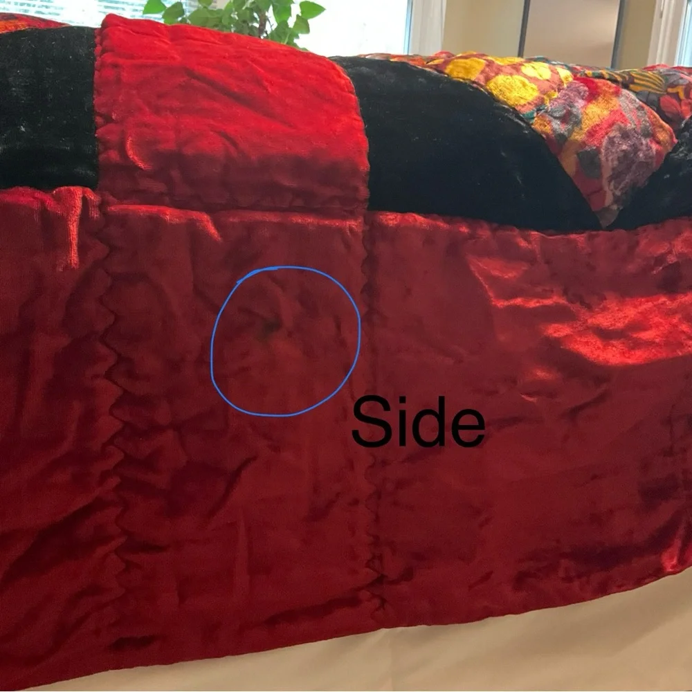 vtg HANDMADE Velvet Quilt Patchwork FLAWED Red Black